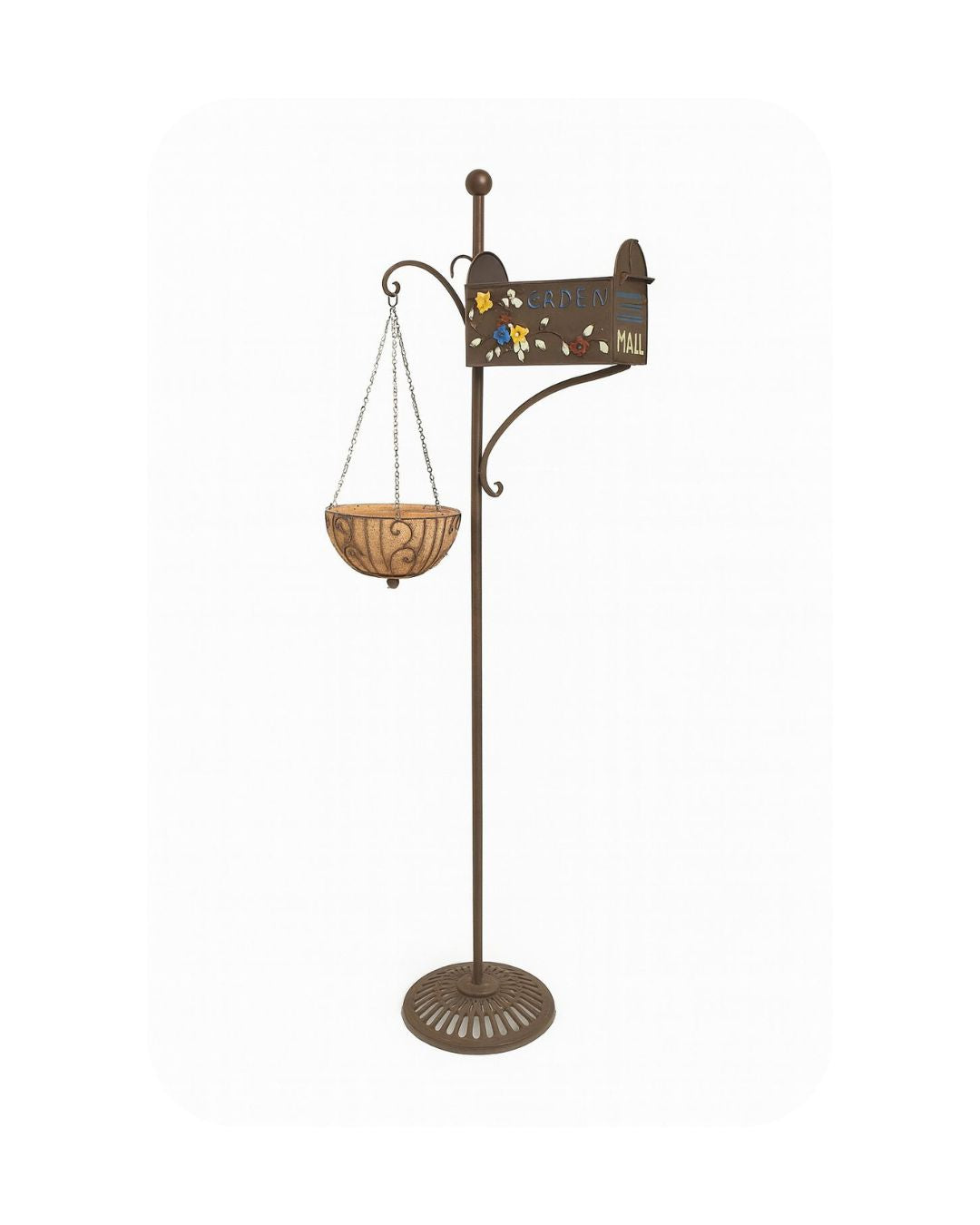 Garden Mail Post Stand with Hanging Basket Planter