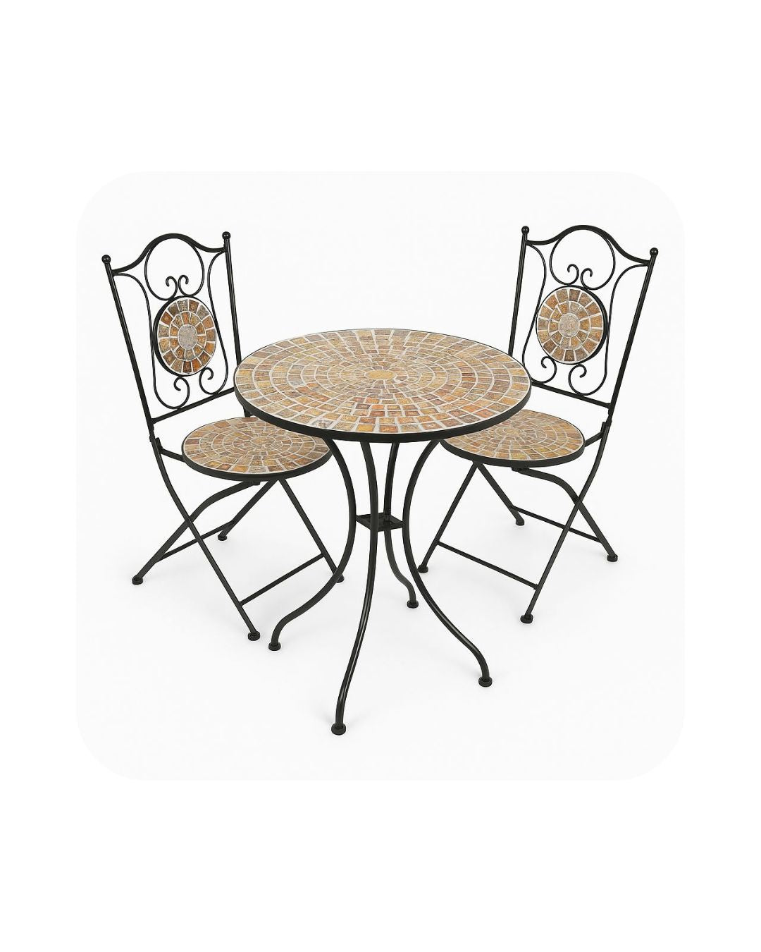 3-Piece Mosaic Bistro Set – Round Table & 2 Folding Chairs