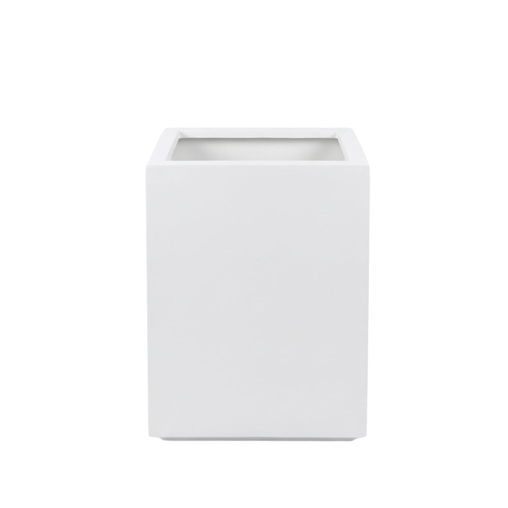 Modern White Fiberglass Tall Cube Planter