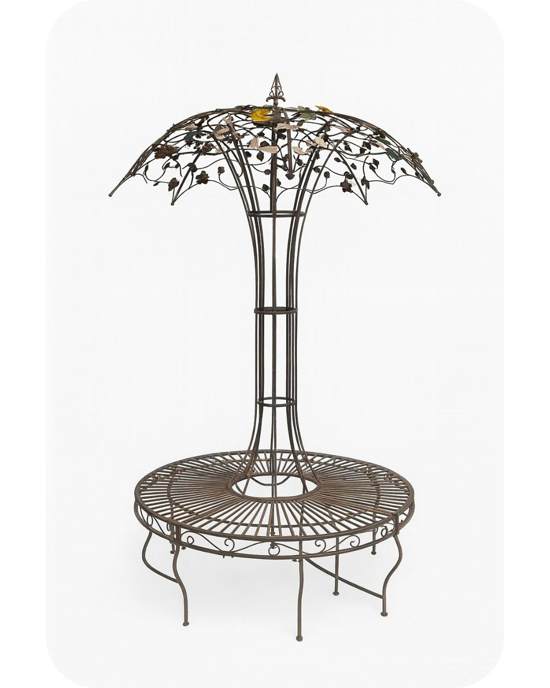 Metal Floral Umbrella Garden Bench with Round Seat