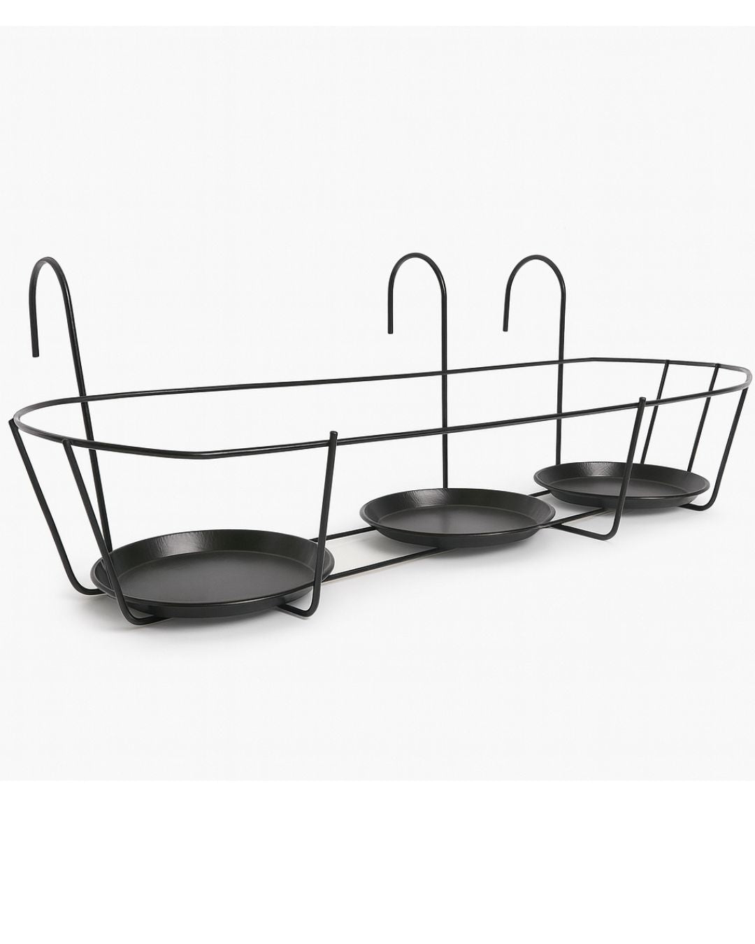 3-Pot Black Metal Balcony Railing Planter Holder