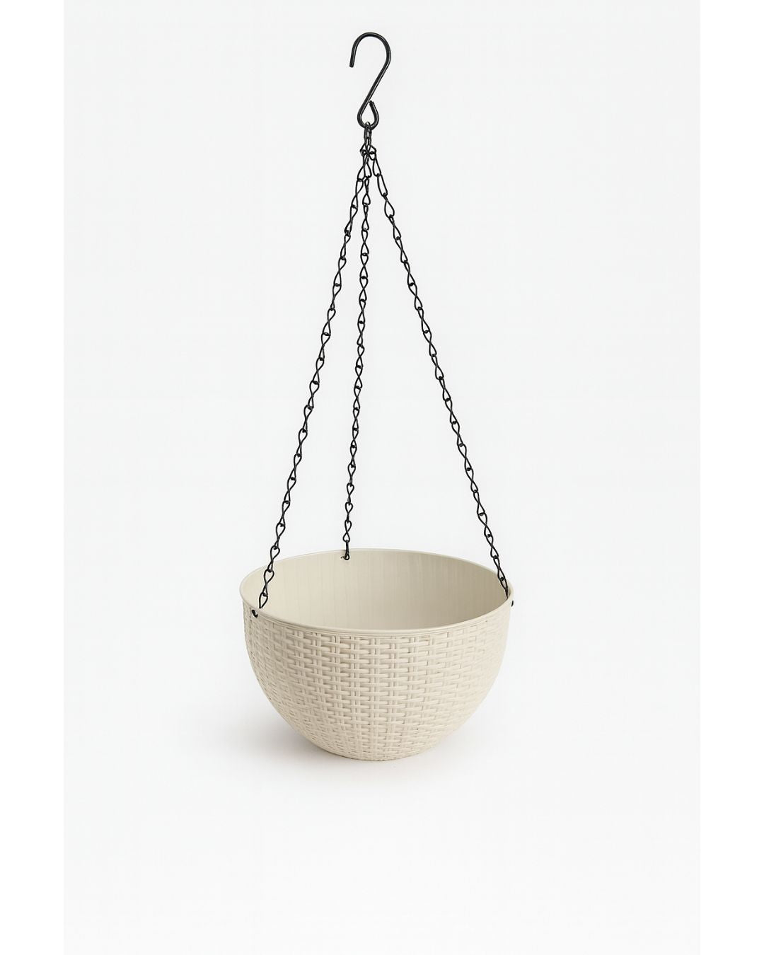 Cream Rattan-Effect Hanging Basket Planter with Chain & Hook