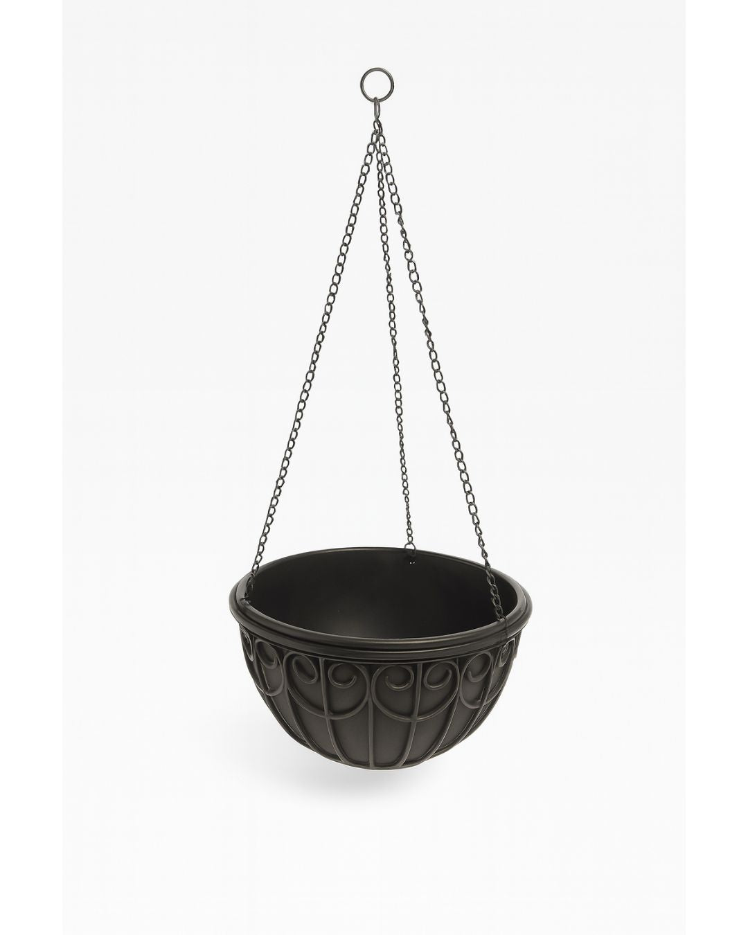 Black Scrollwork Hanging Basket Planter with Chain