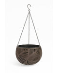 Dark Brown Tropical Leaf Embossed Hanging Basket Planter with Chain & Hook