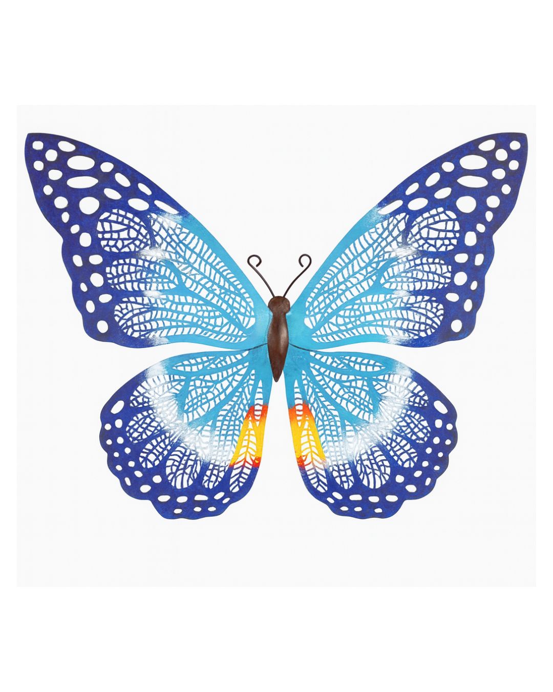 Large Blue Metal Butterfly Wall Art with Cutout Wing Detail