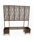 Metal Garden Bench with Leaf Cutout Privacy Screen & Side Planters