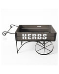 Rustic "Herbs" Wooden Cart Planter with Metal Wheels