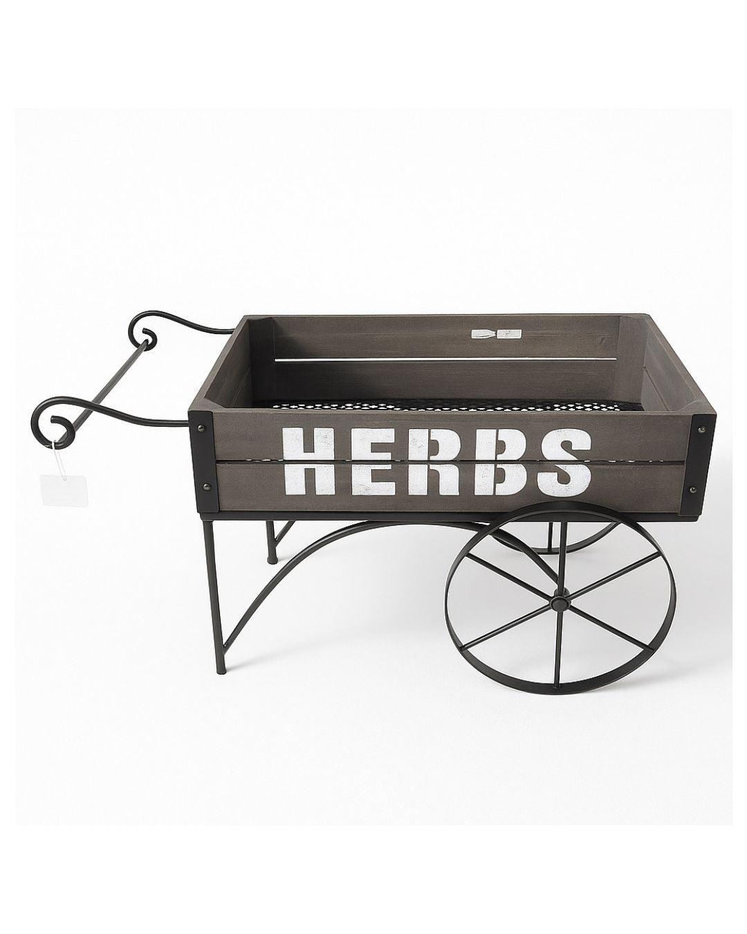 Rustic "Herbs" Wooden Cart Planter with Metal Wheels