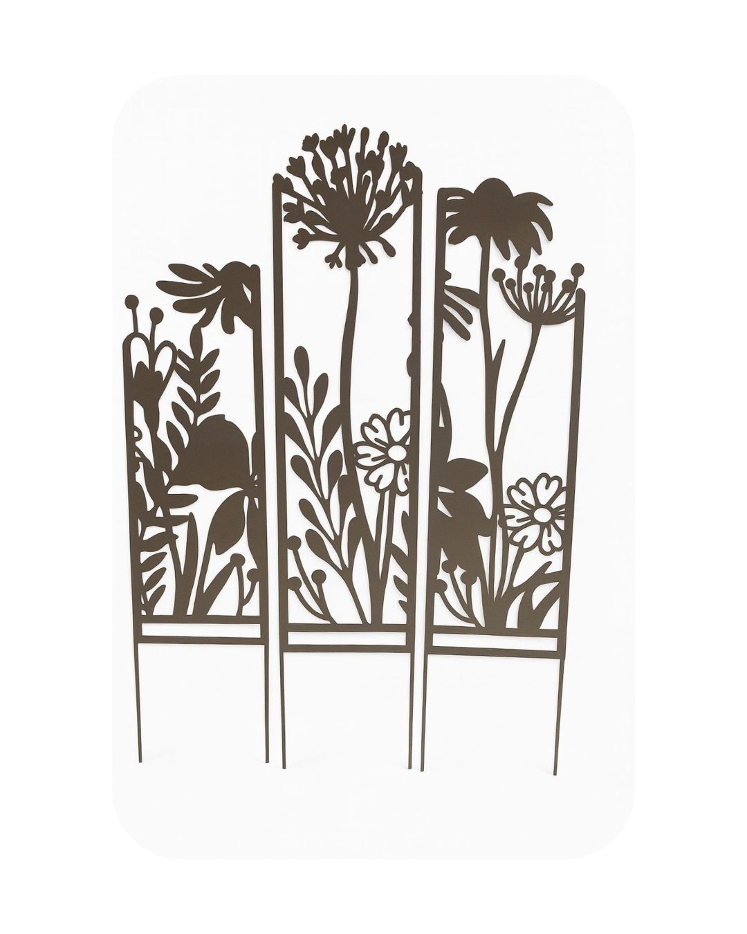 Metal Wildflower Silhouette Garden Screen Stakes – Set of 3