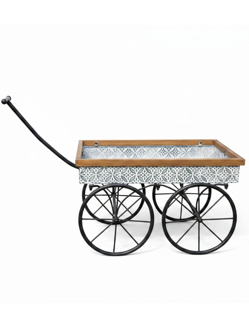 Vintage Garden Cart Planter with Tile Pattern