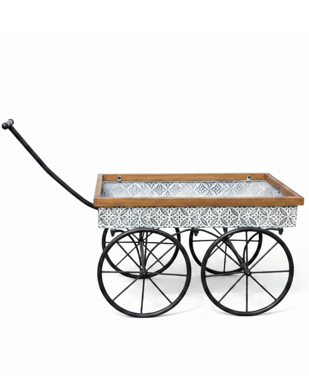 Vintage Garden Cart Planter with Tile Pattern