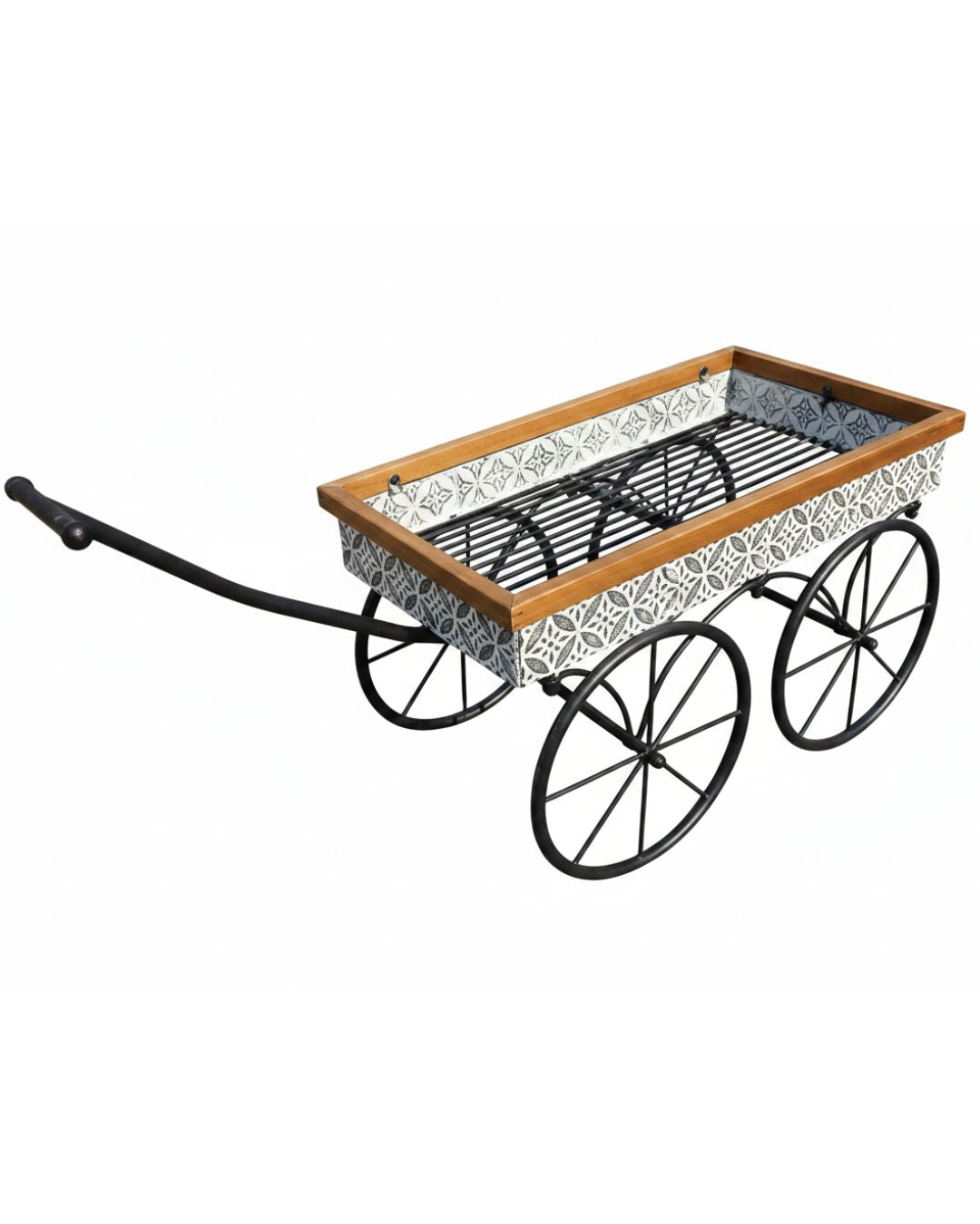 Vintage Garden Cart Planter with Tile Pattern