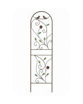 Arched Metal Garden Trellis with Bird, Vine & Flower Design