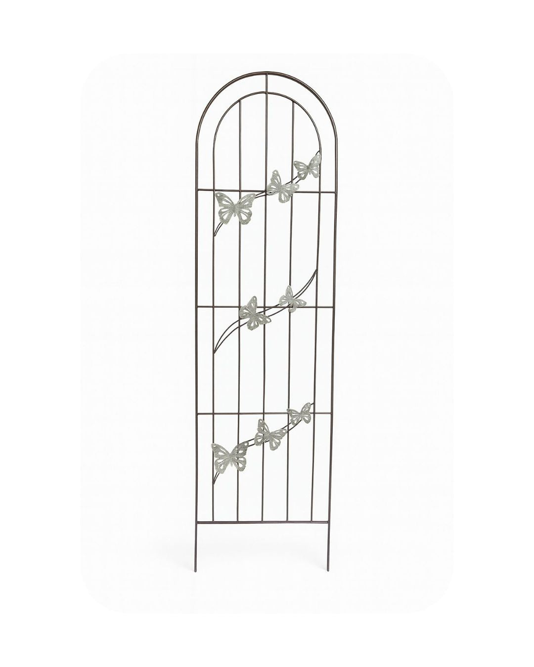Arched Metal Garden Trellis with Bird, Vine & Flower Design