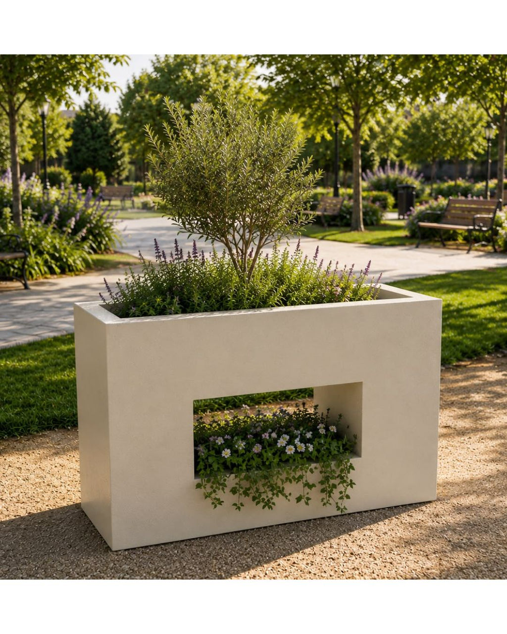 Window Cutout Rectangle Planter – White Fiberglass
