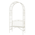 White Metal Garden Arch with Built-In 2-Seater Bench