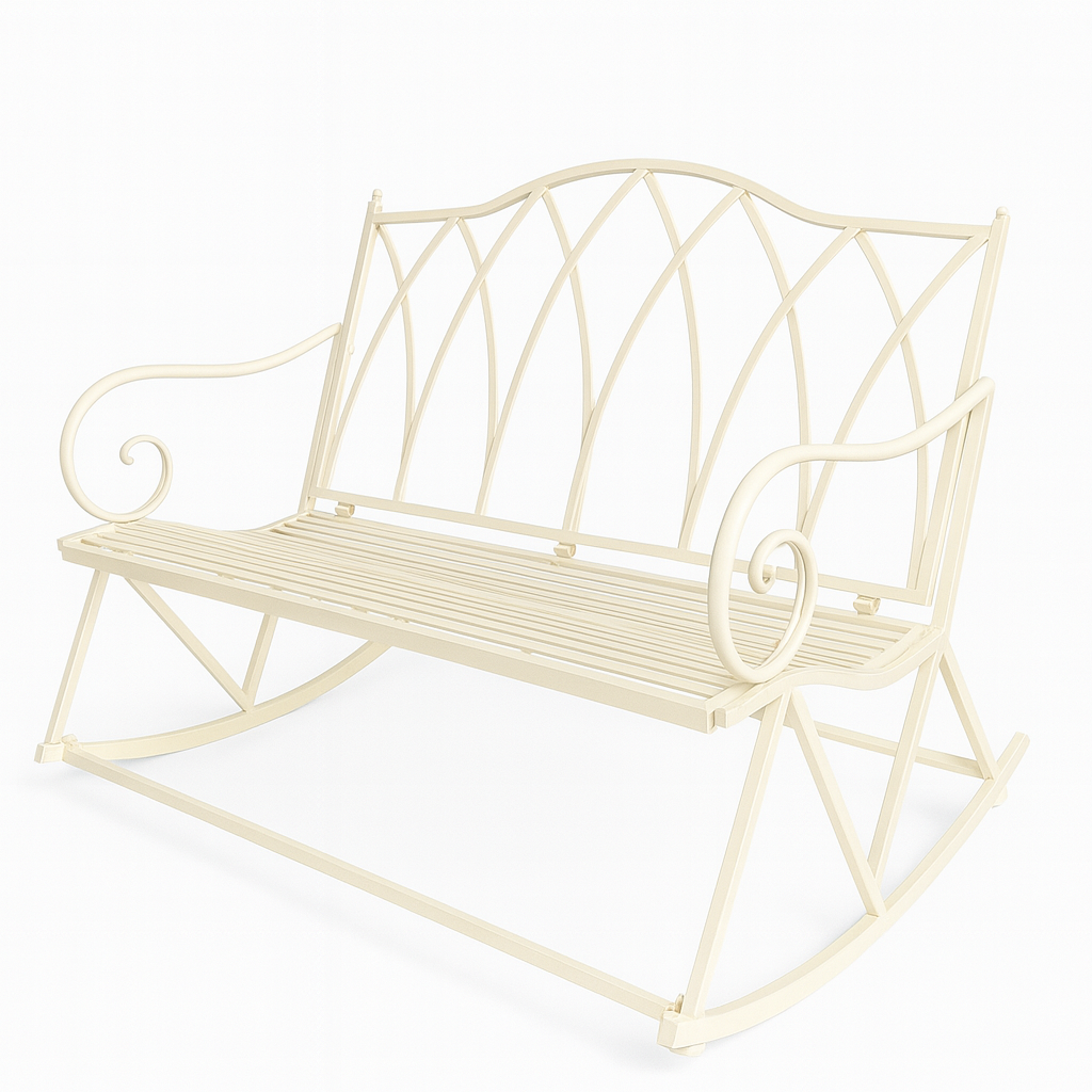 Vintage Metal Rocking Garden Bench – Cream White