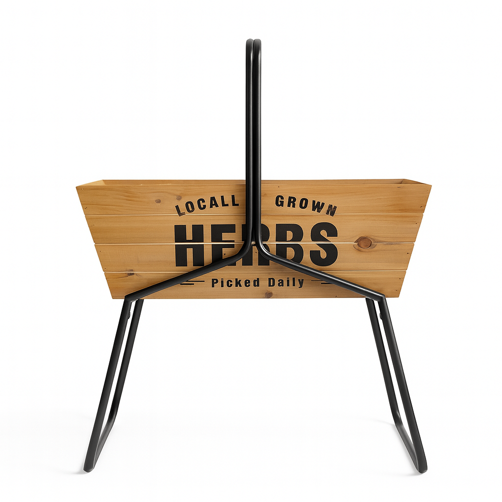 Locally Grown Herbs Wooden Planter Box with Metal Stand