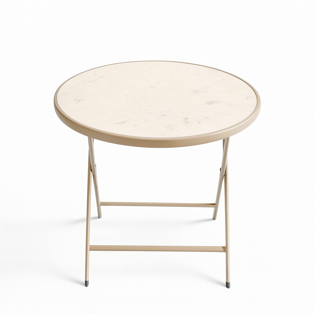 Folding Garden Table & 4 Chair Set – Beige Metal & Mesh