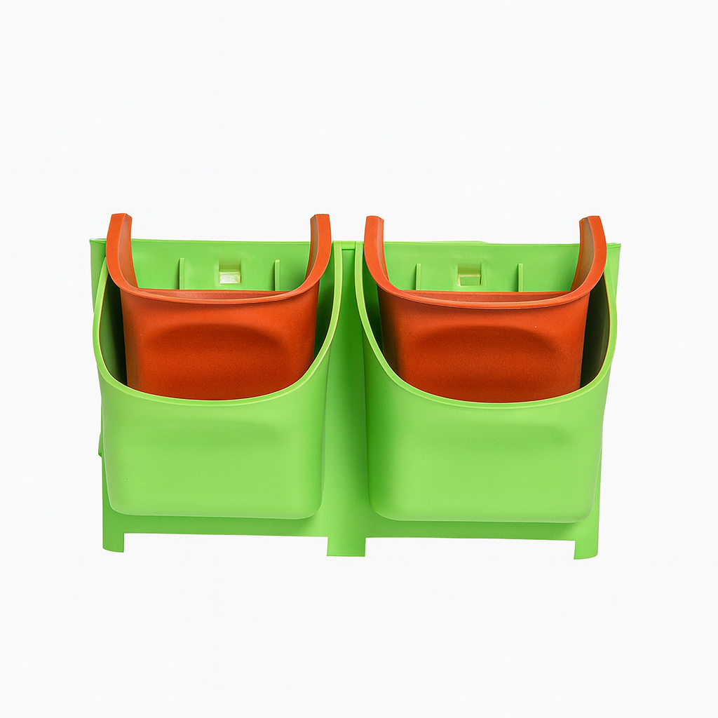 Double Wall-Mounted Hanging Planter Pots – Green & Terracotta