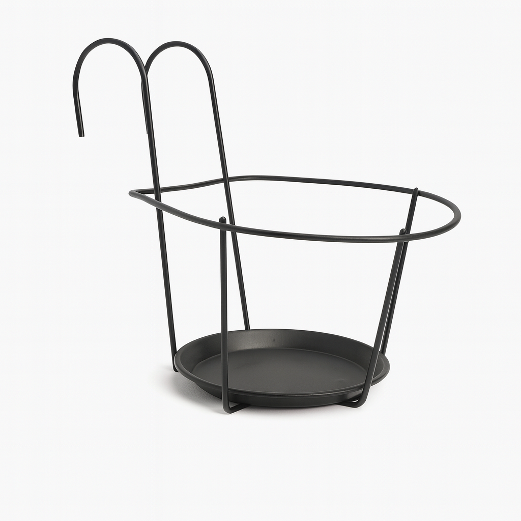Black Metal Balcony Railing Planter Holder with Drip Tray
