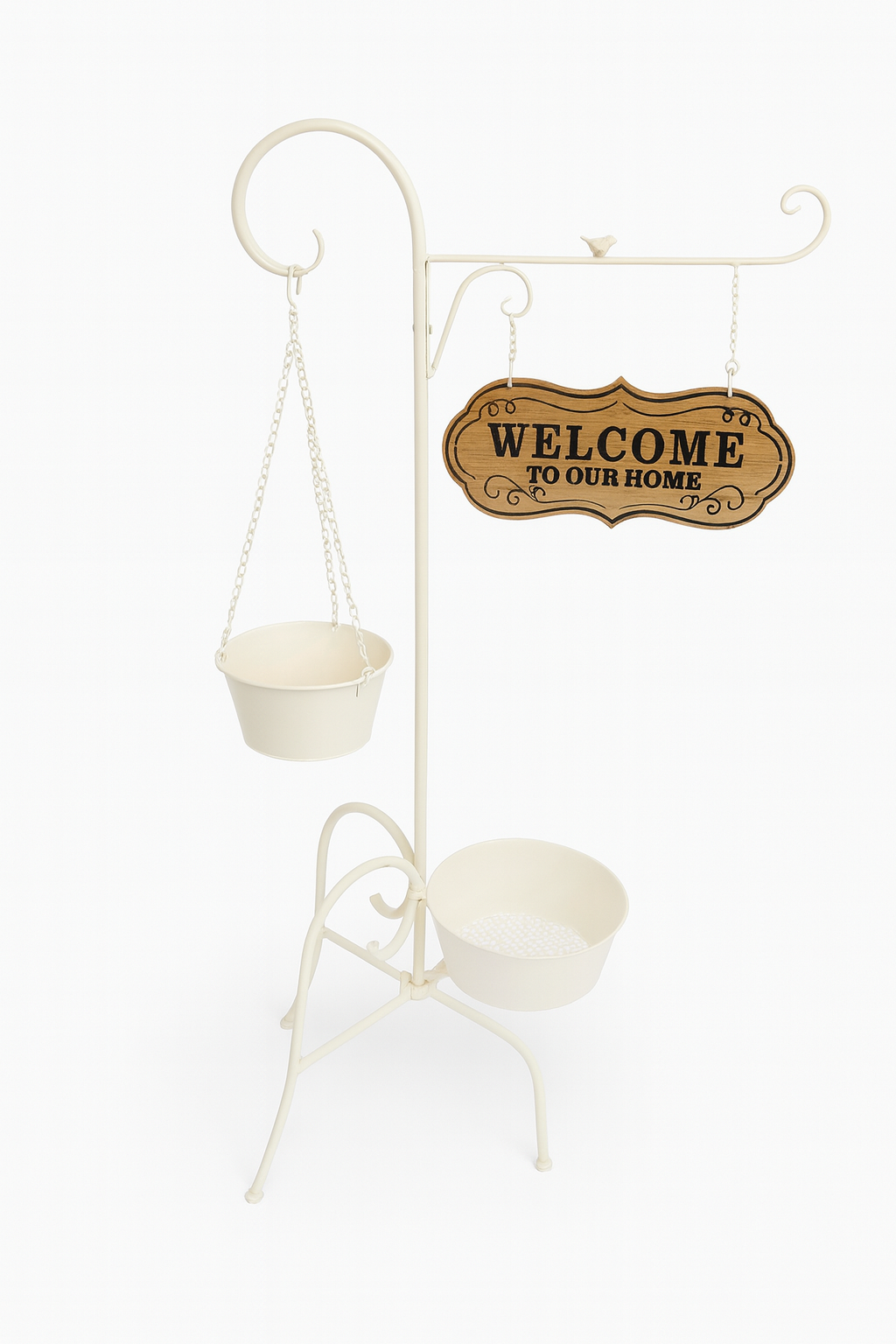"Welcome To Our Home" Decorative Plant Stand with Hanging Pot & Sign