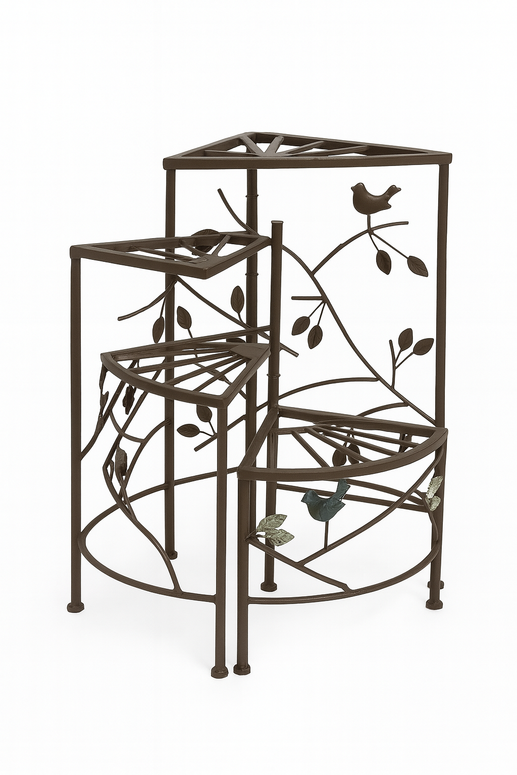 4-Tier Corner Plant Stand with Bird & Branch Ironwork