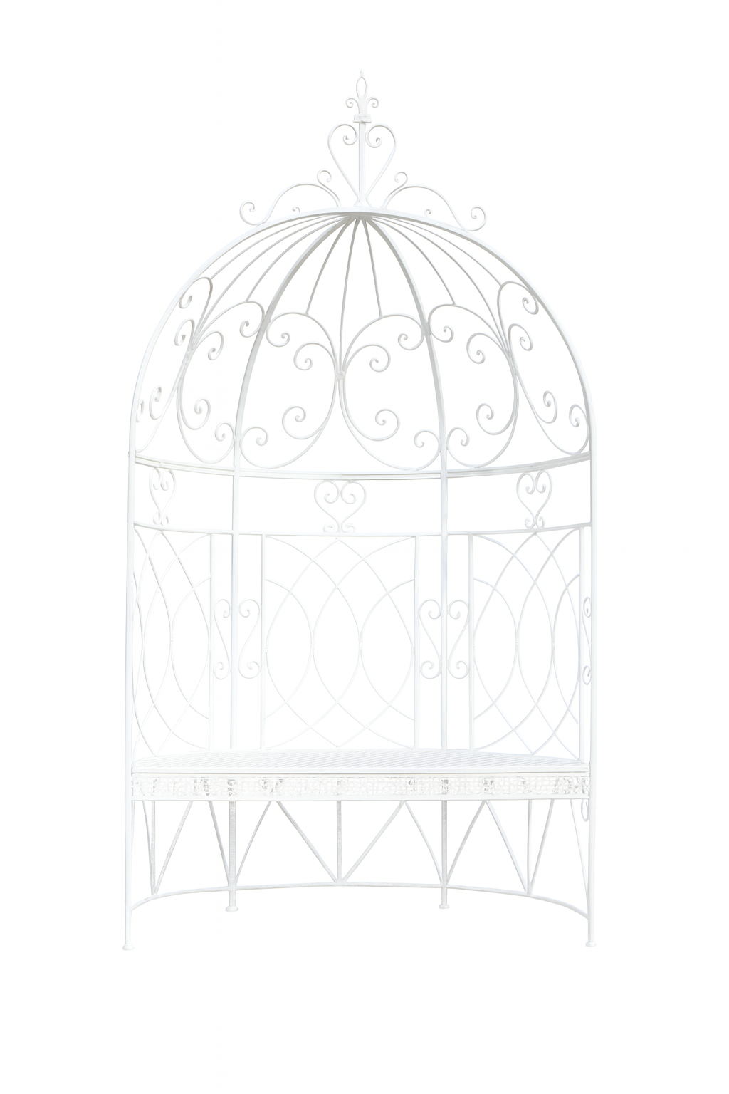 White Ornate Dome Garden Gazebo Bench with Scrollwork Canopy