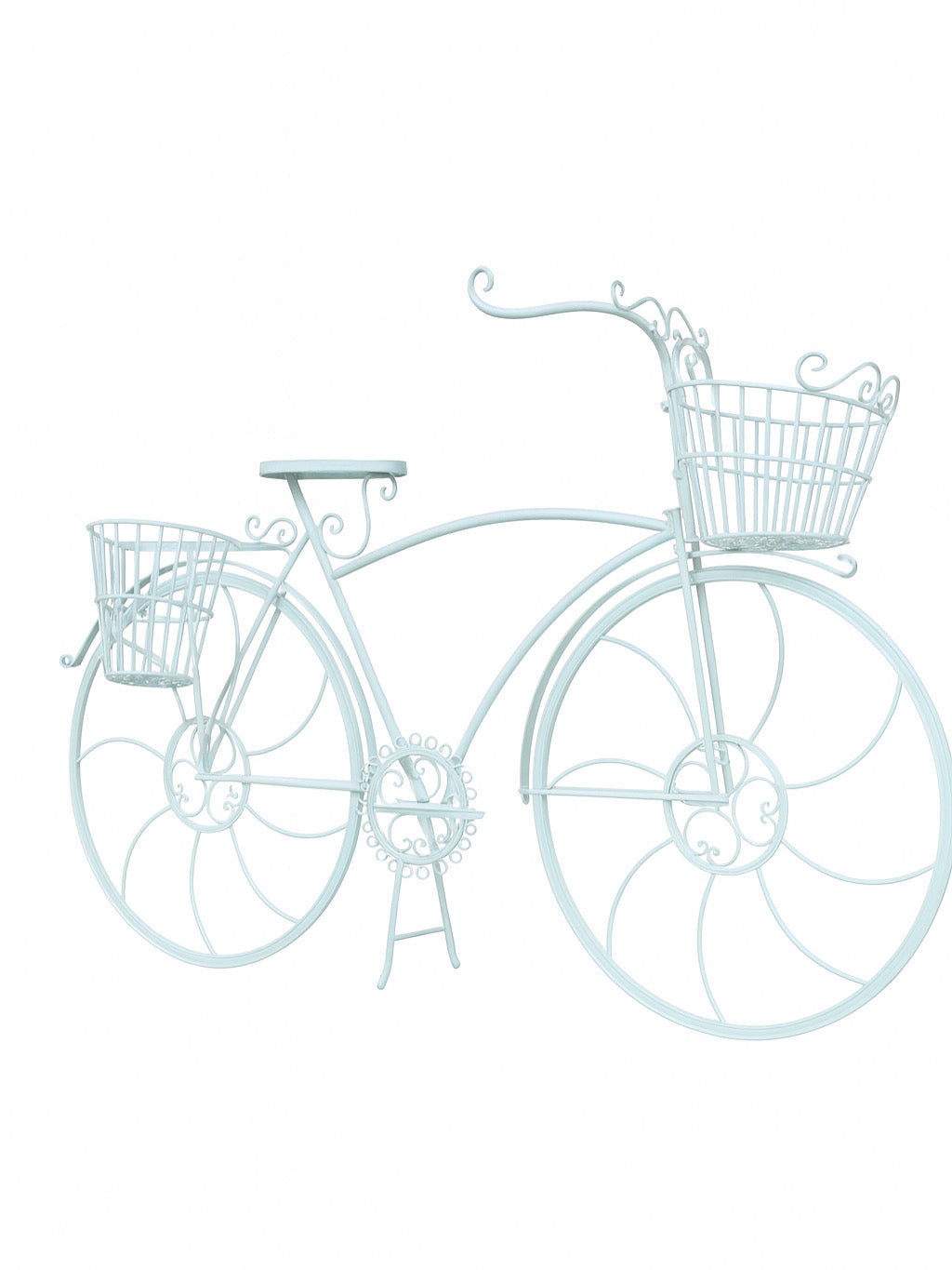 Vintage White Metal Bicycle Garden Planter with 2 Baskets