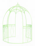 Ornate Sage Green Metal Garden Gazebo with Scrollwork Dome