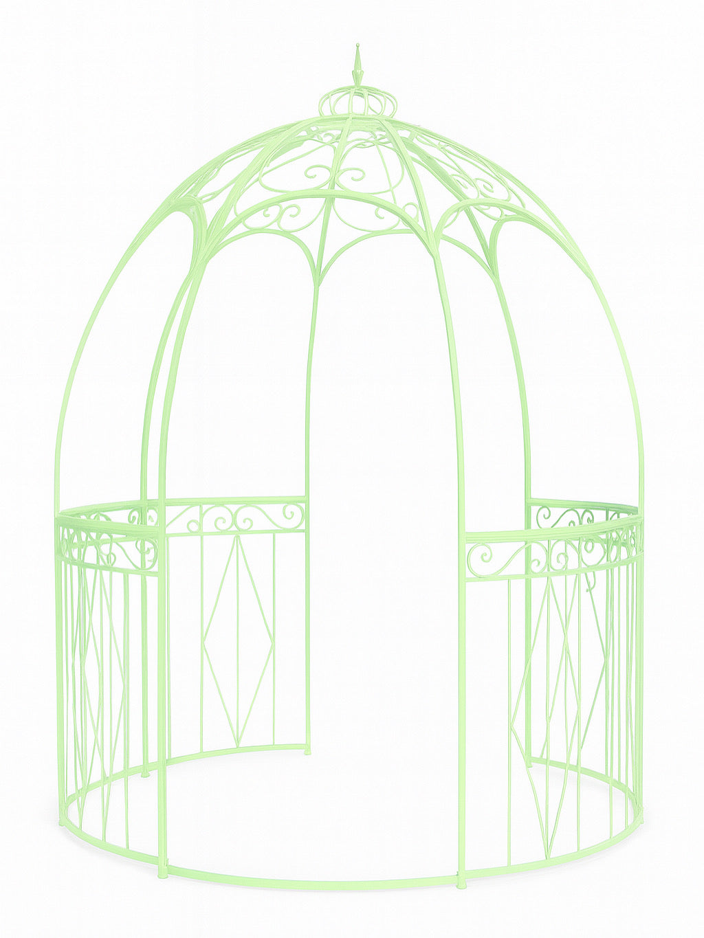 Ornate Sage Green Metal Garden Gazebo with Scrollwork Dome