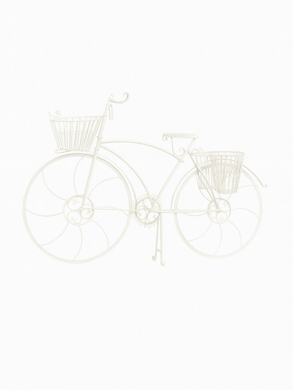 White Metal Bicycle Wall Planter with 2 Wire Baskets