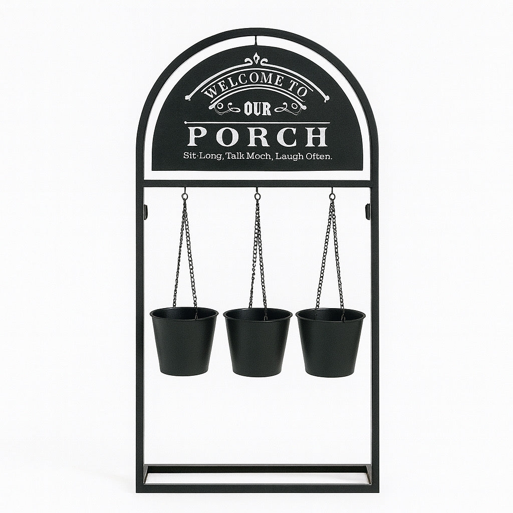 "Welcome to Our Porch" Metal Wall Planter with 3 Hanging Buckets