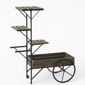 4-Tier Wooden & Metal Market Cart Plant Stand with Wheels