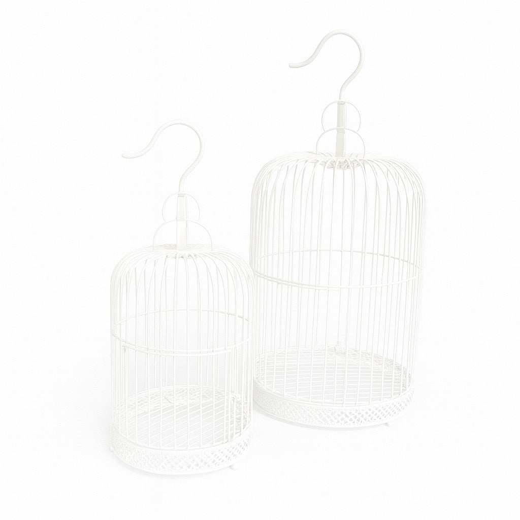 Set of 2 White Hanging Decorative Bird Cages