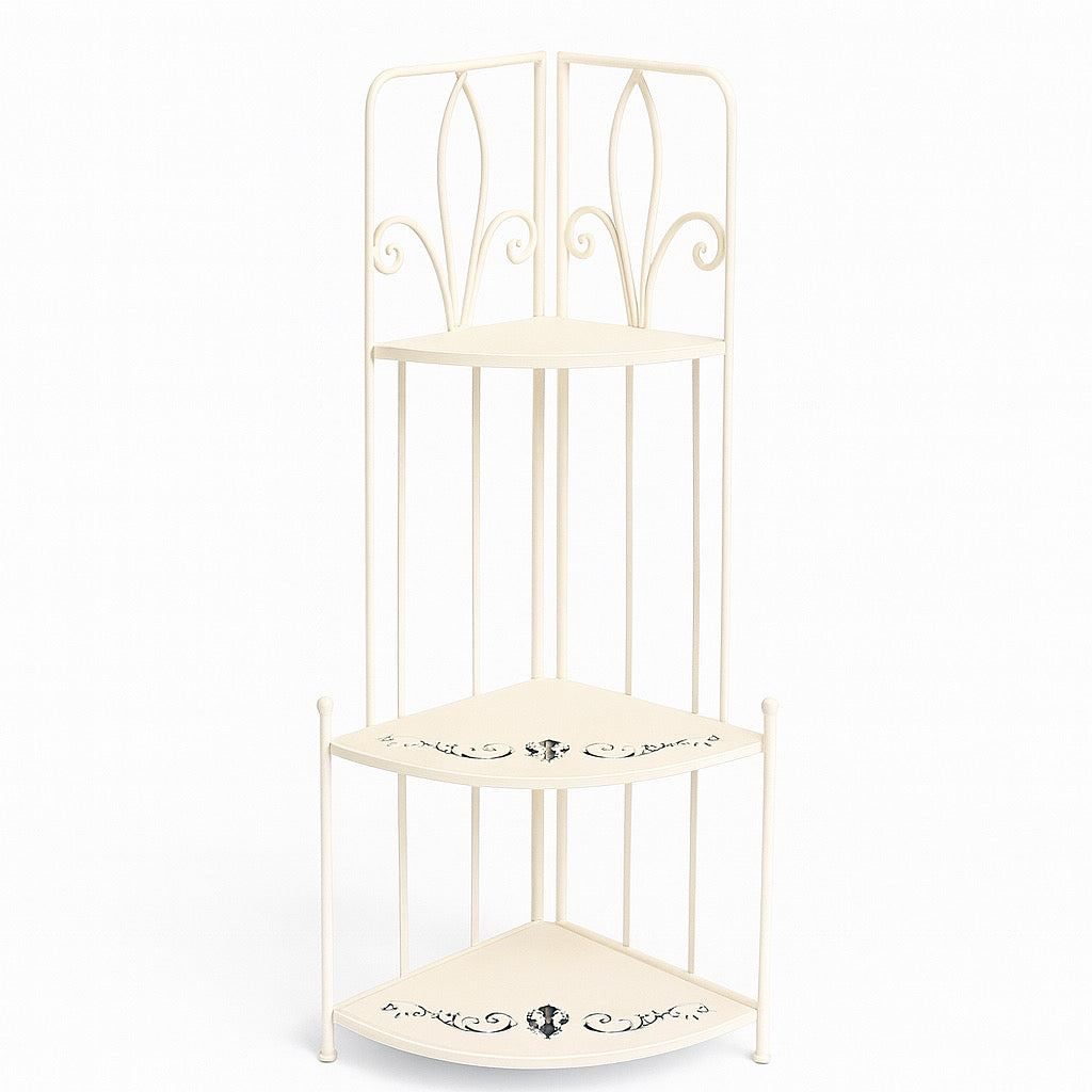 3-Tier Metal Corner Shelf with Fleur-de-Lis Scrollwork
