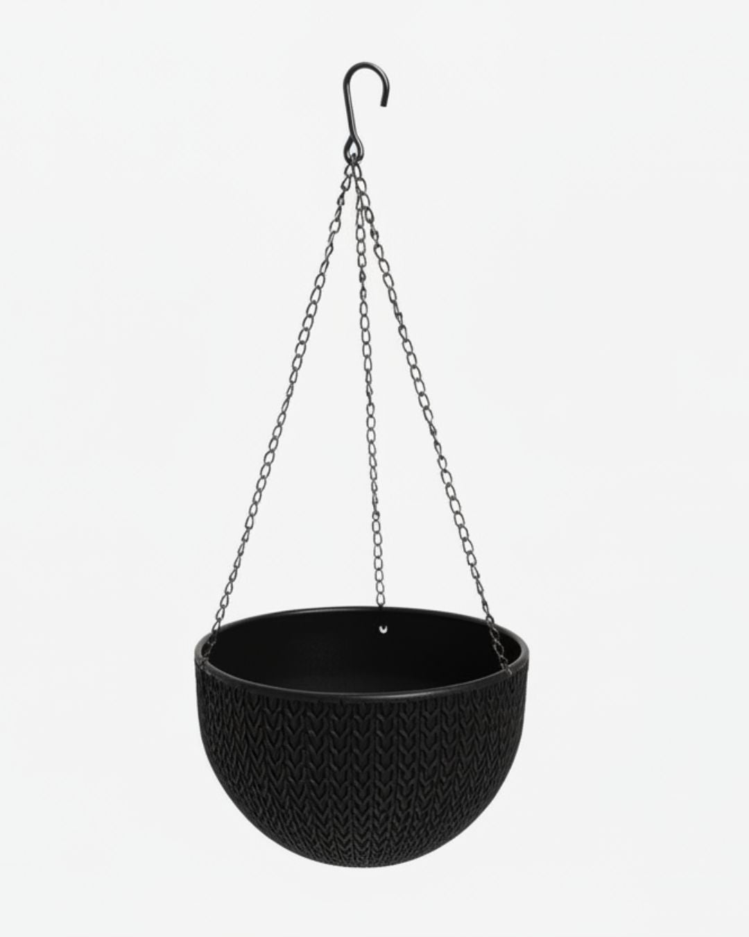 Charcoal Knit-Texture Hanging Basket Planter with Chain & Hook