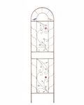 Arched Metal Garden Trellis with Bird, Vine & Flower Design