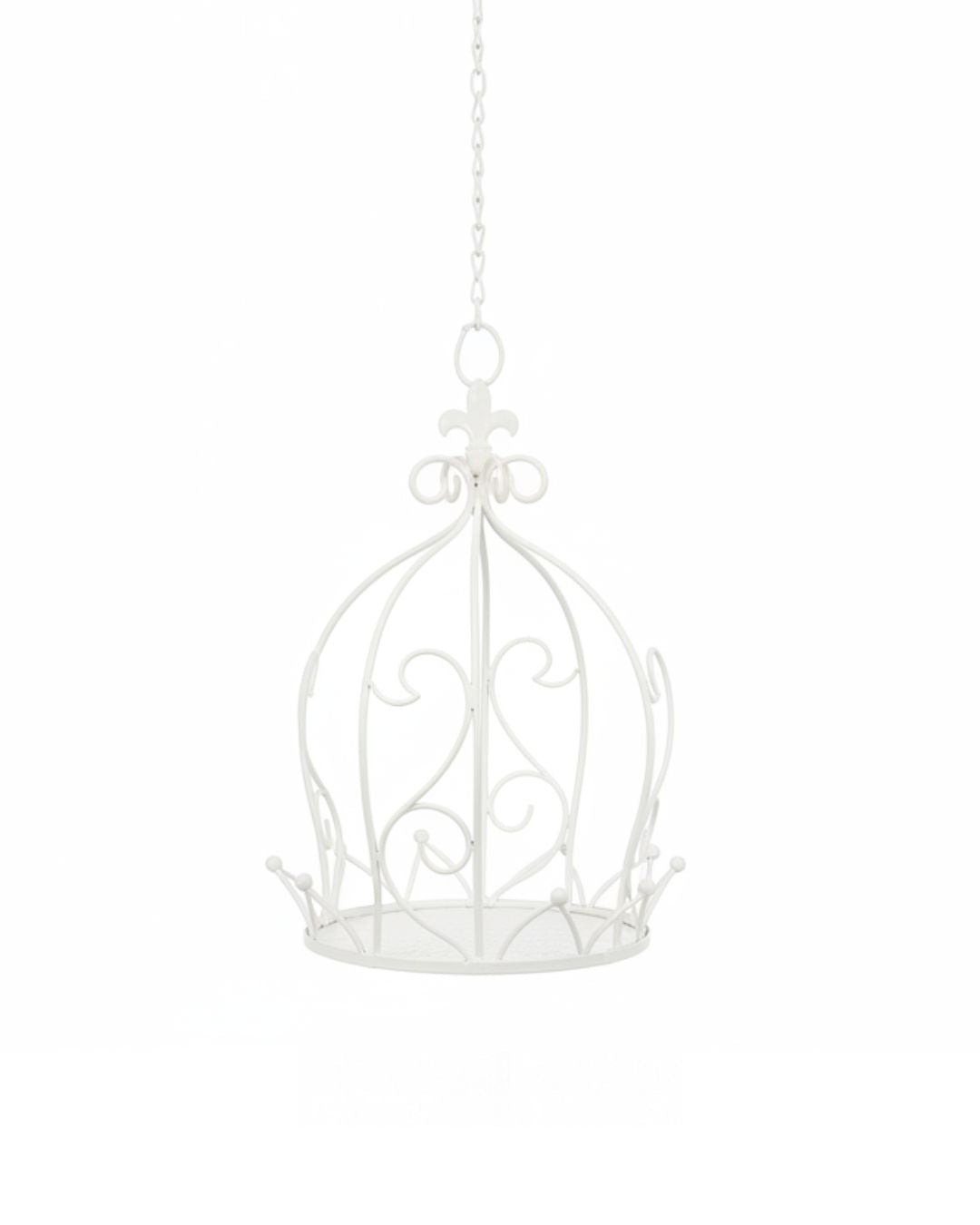 Hanging Metal Crown Planter with Fleur-de-Lis & Scroll Detail