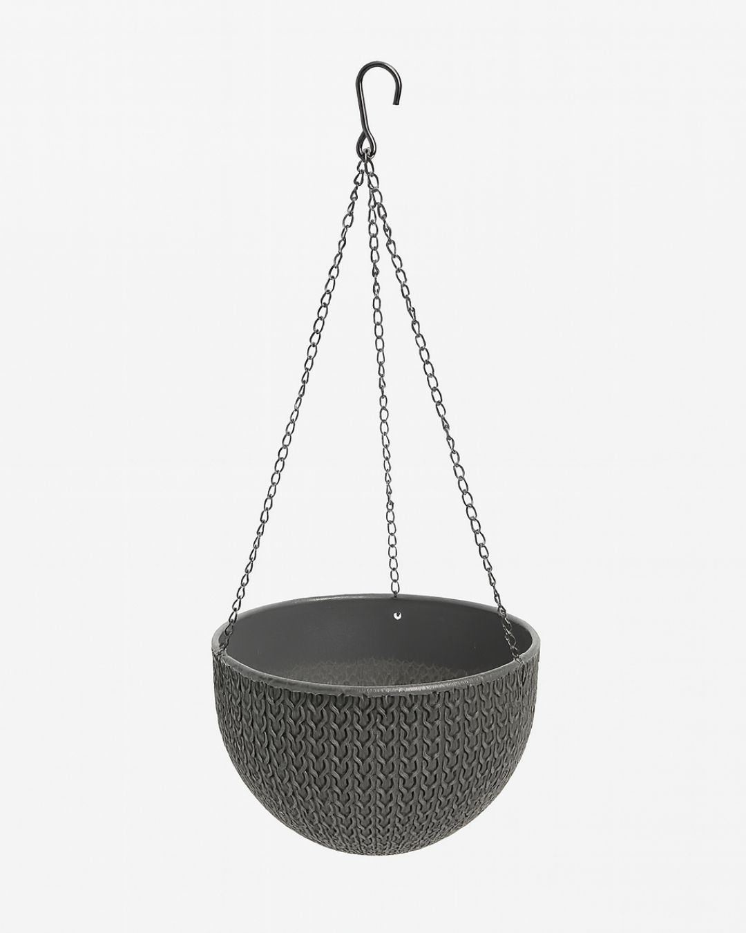 Charcoal Knit-Texture Hanging Basket Planter with Chain & Hook
