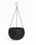Black Tropical Leaf Embossed Hanging Basket Planter with Chain & Hook