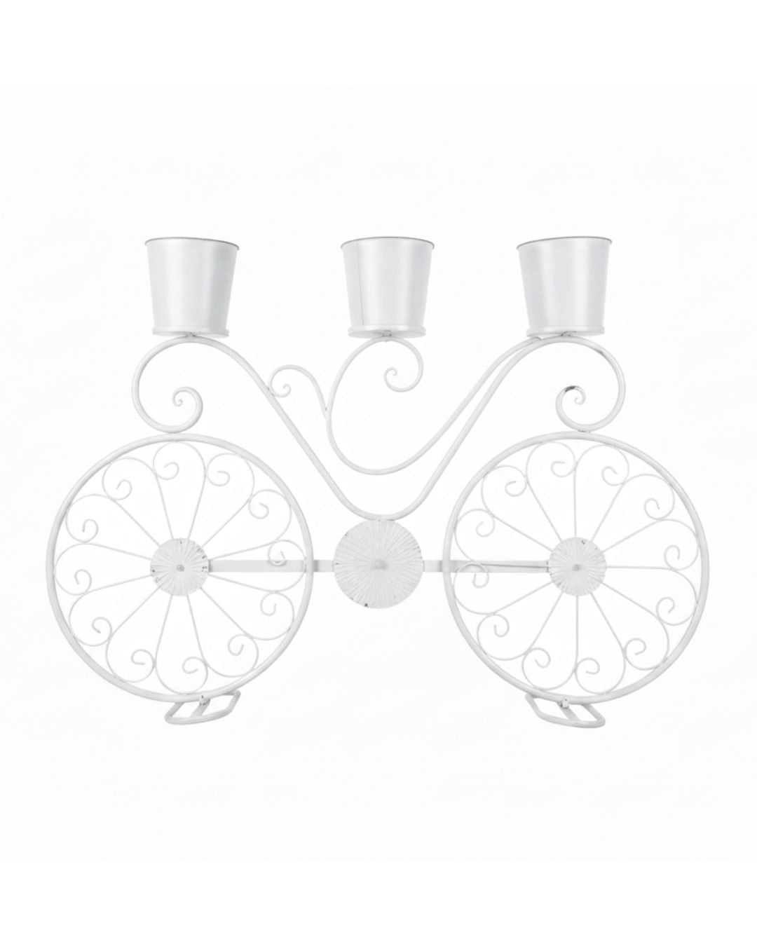 White Wrought Iron Bicycle Planter Stand with 3 Pots