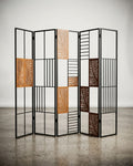 3-Panel Black Metal & Wood Laser-Cut Leaf Room Divider