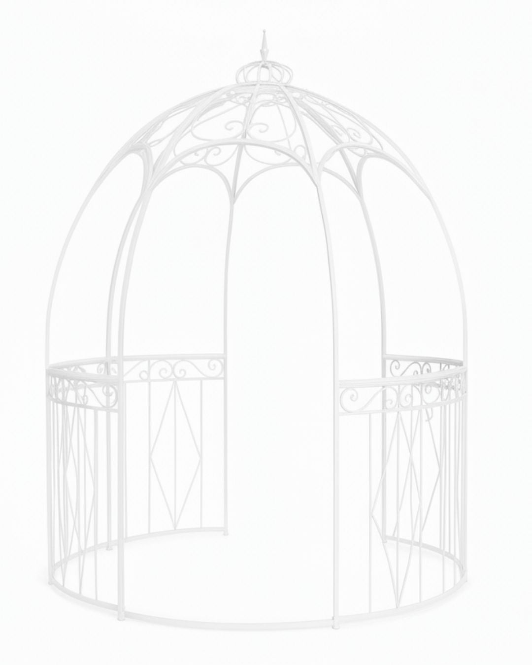 Ornate Sage Green Metal Garden Gazebo with Scrollwork Dome