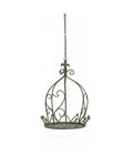 Hanging Metal Crown Planter with Fleur-de-Lis & Scroll Detail