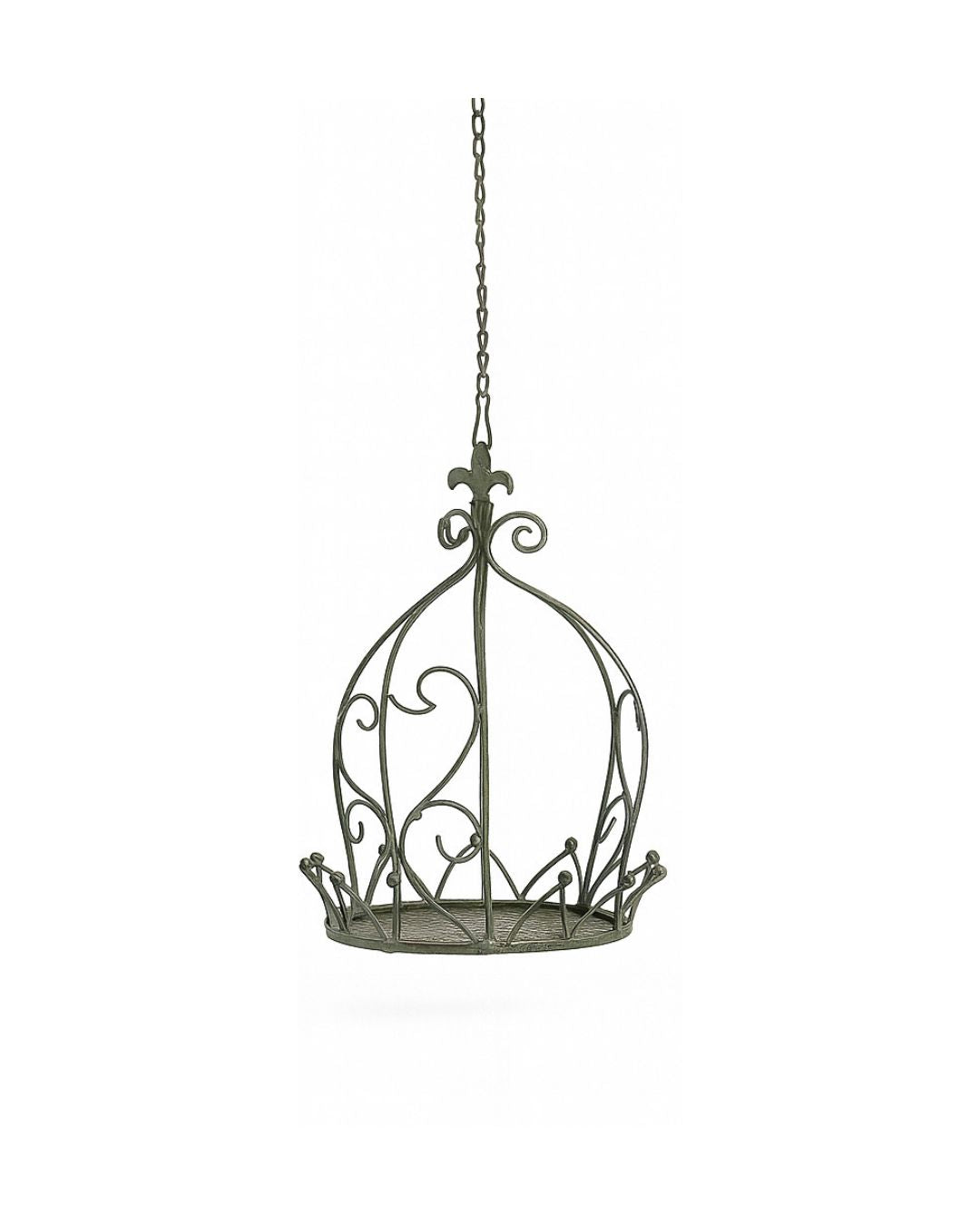 Hanging Metal Crown Planter with Fleur-de-Lis & Scroll Detail