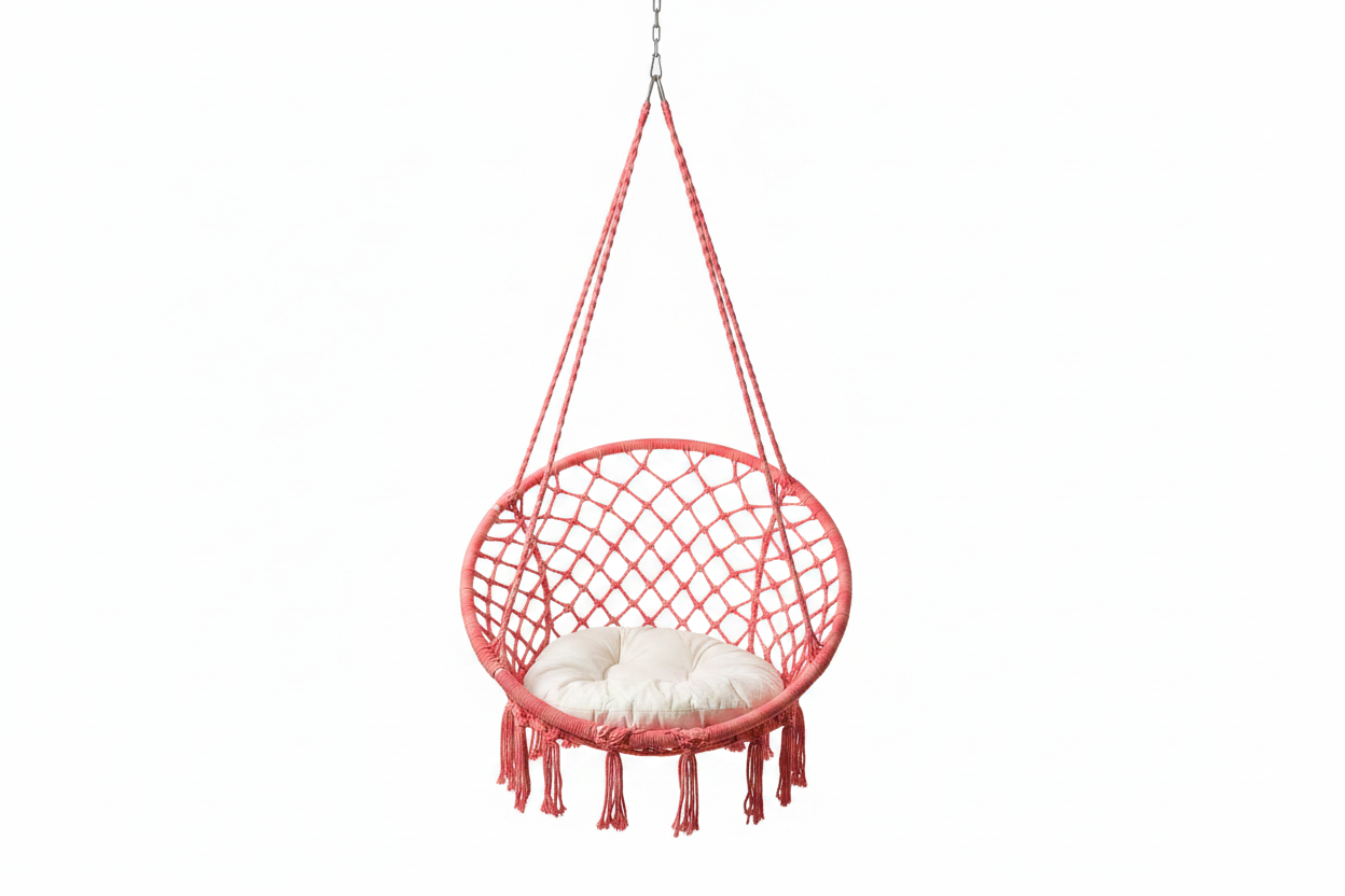 Cream Macrame Hanging Swing Chair with Cushion