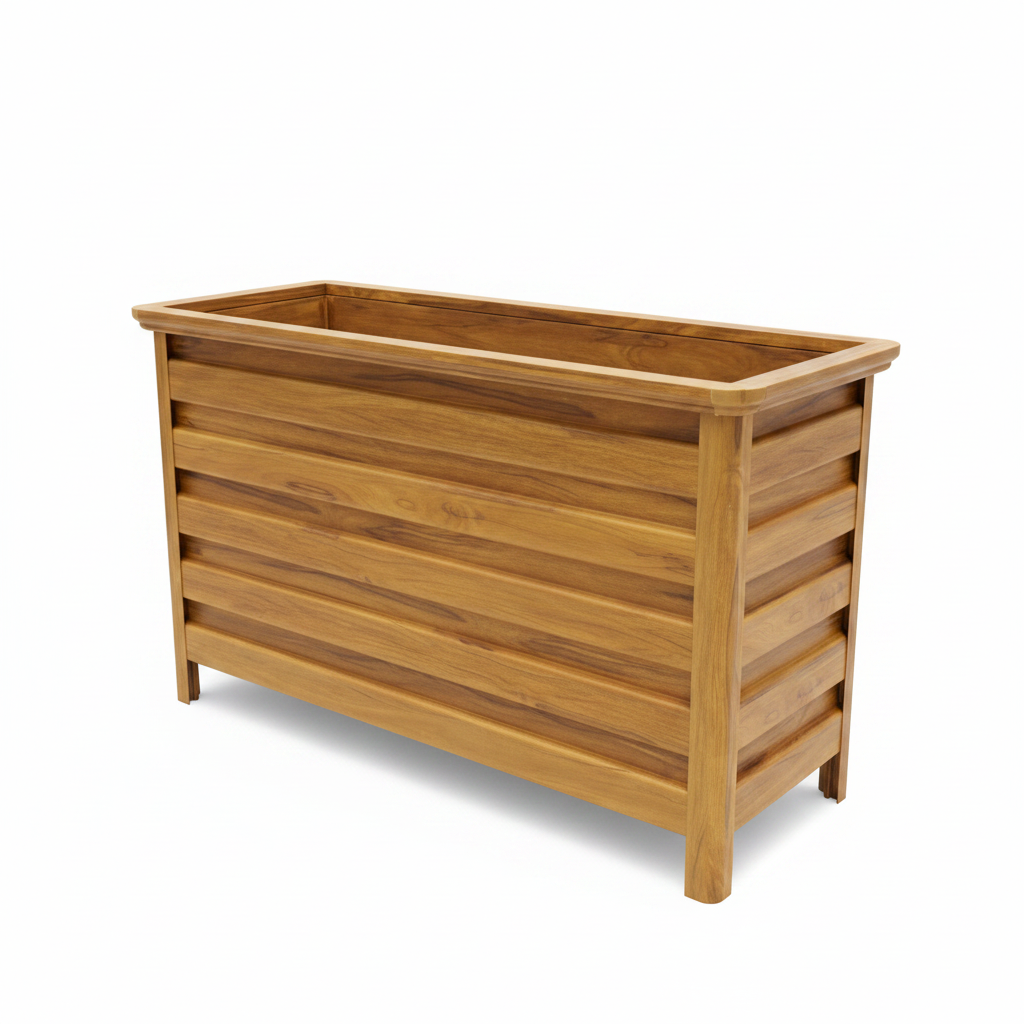 Teak Wood Rectangular Planter Box - Angled View