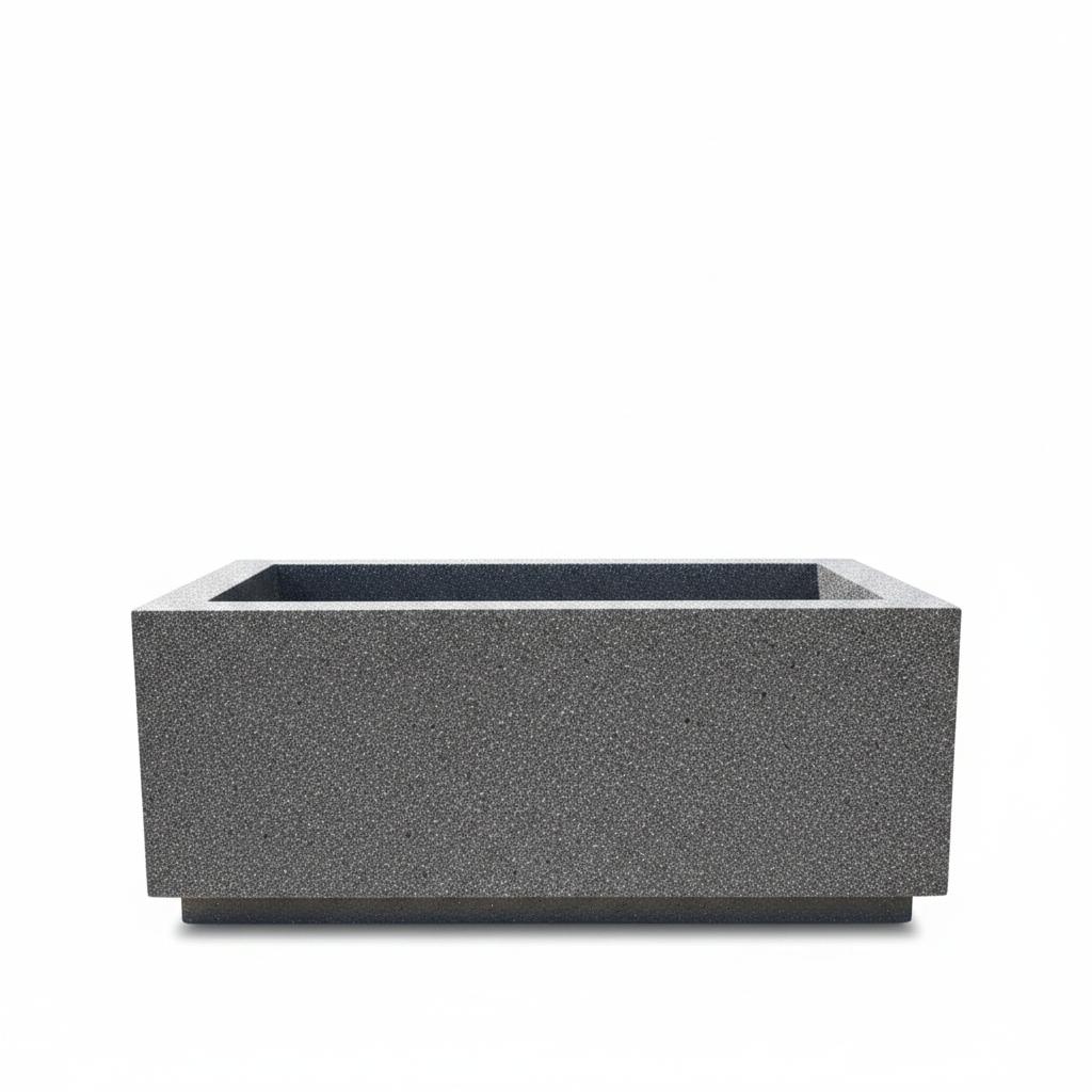 Granite Texture Fiberglass Rectangular Planter Box - Front View