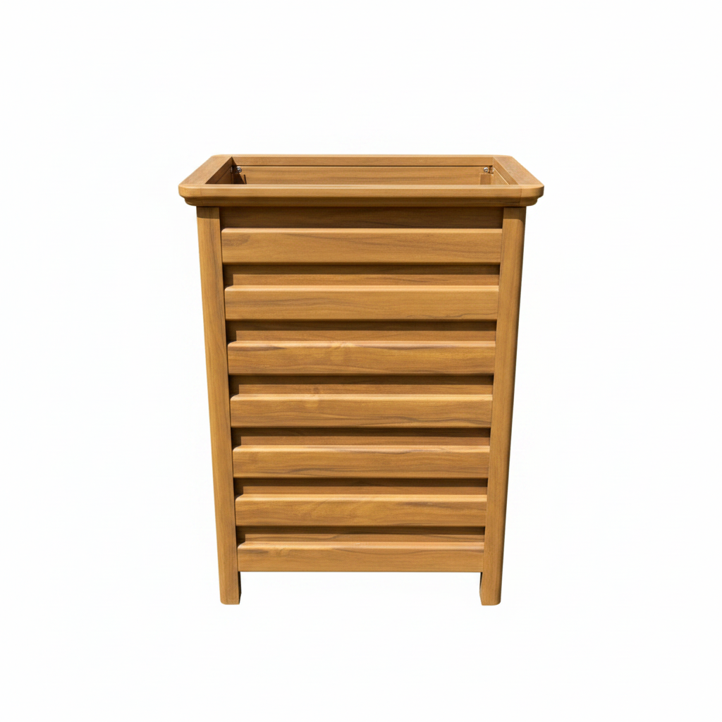 Teak Wood Tall Square Planter Box - Front View
